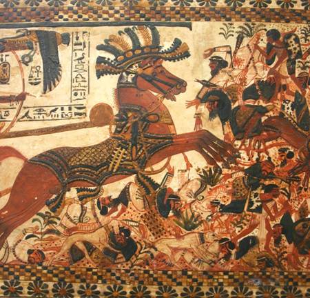 Detail, lop-eared Sighthounds under Pharaoh Tutankhamen’s war chariot. © Siebel, 2004